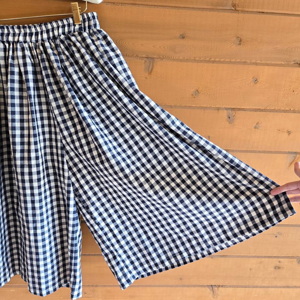 Gingham Culotte Pant Wide Leg Navy White High Waisted S/M Boho Retro Prairie - Picture 4 of 5